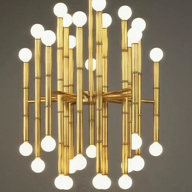 

Rectangular Suspension Lamp Post Modern Plate Chrome Gold Led Chandelier Bamboo Shape Pipe Hanging Chandelier
