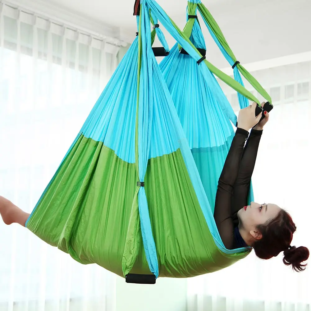 Воздушный комплект гамака для йоги Антигравитационные качели для йоги ультра сильные для воздушной йоги инверсии Висячие упражнения с 2 расширениями ремни