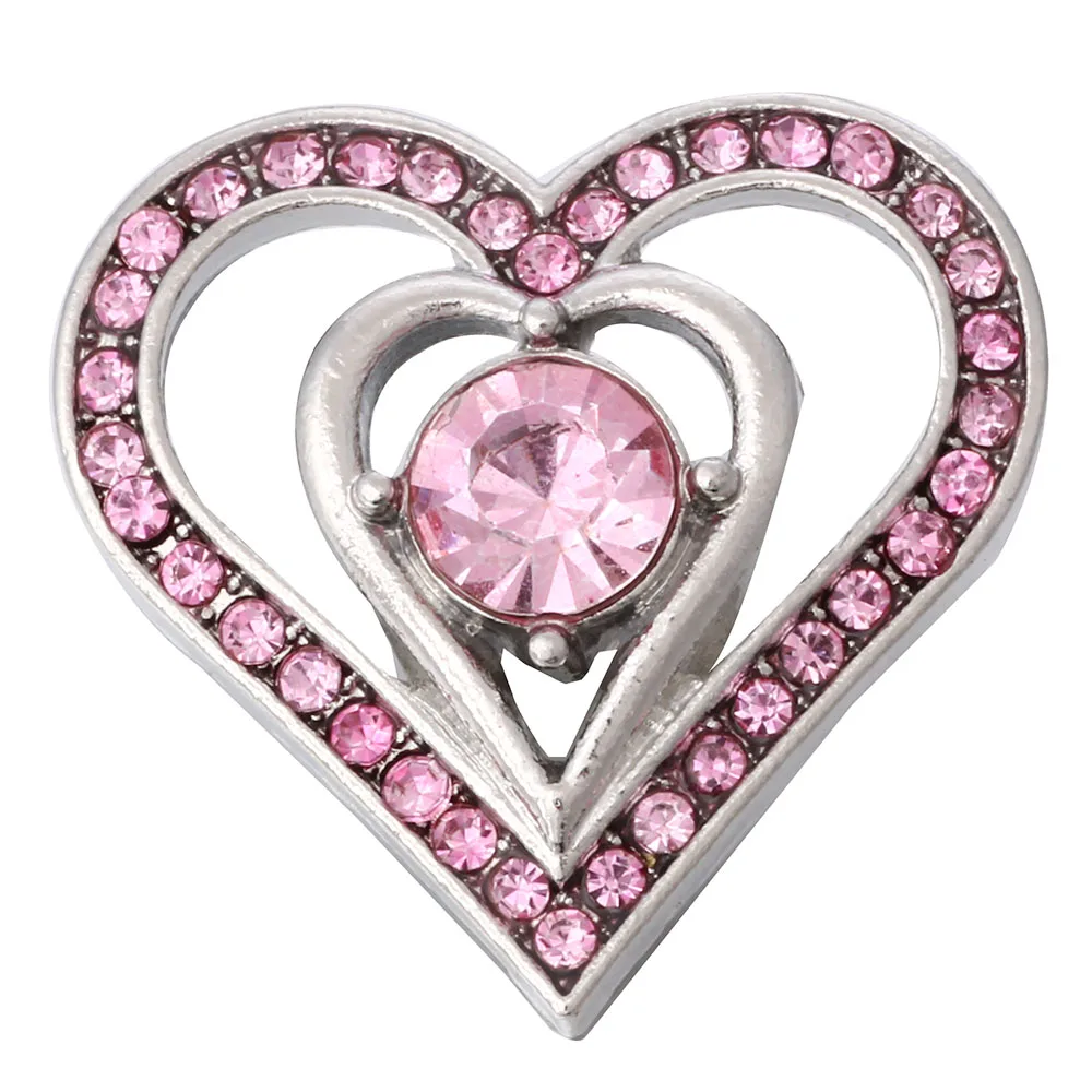 5pcs/lot New Love Heart Snap Button Jewelry Rhinestone Metal 18mm Snap Buttons Fit 20mm 18mm Snap Button Bracelet Necklace