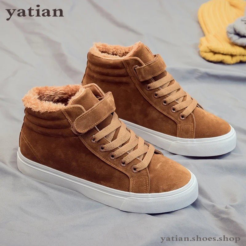 

Women Winter Shoes Ladies Fashion Sneakers Fur Lined Hook Loop Lace Up Tenis 2019 Feminino High Top Shoes Suede Leather AG-92