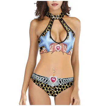 

halter sexy printing bikini 2020 push up pad swimming suit for women summer sandy swimwear brazilian biquini beach bathing suit