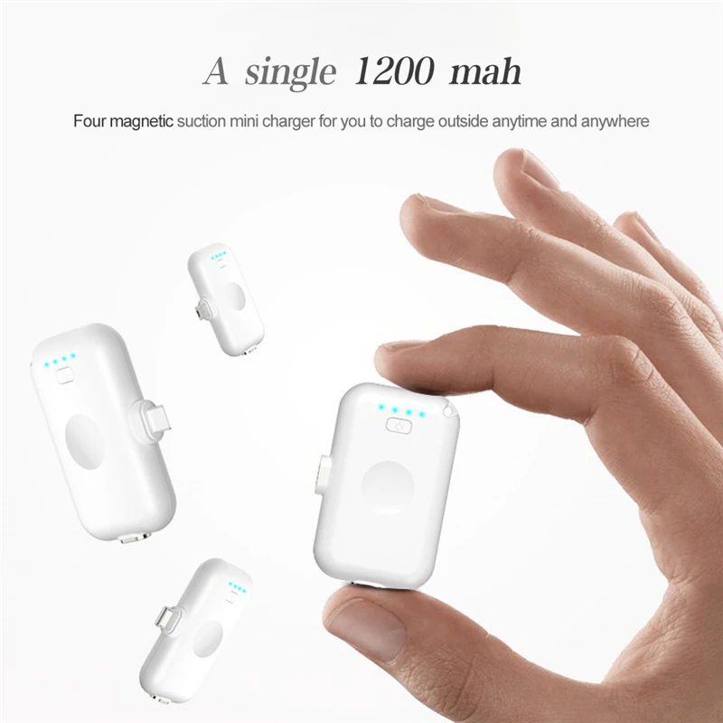 Мини Магнитный внешний аккумулятор для iPhone Micro USB Тип C 1200 мАч мини магнитное