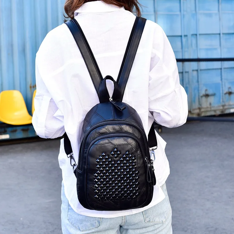 2020 summer burst leather women's bag European and American fashion backpack multi-functional trend rivet double shoulder bag