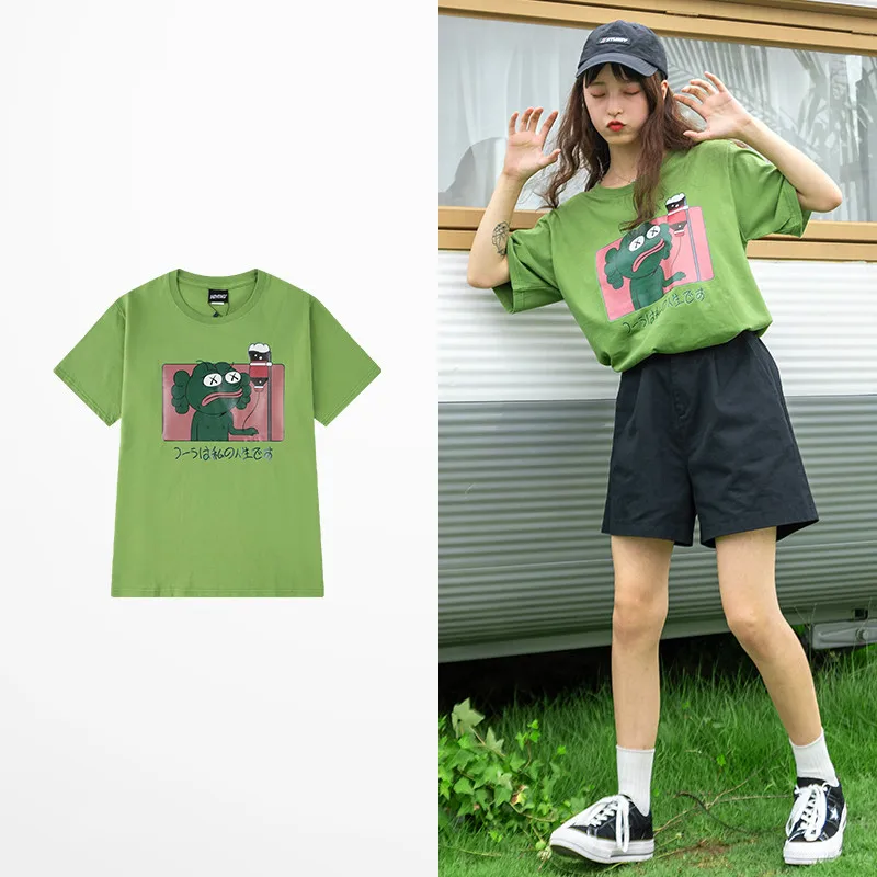 Зеленая футболка Harajuku Мужская забавная с рисунком лягушки для путешествий