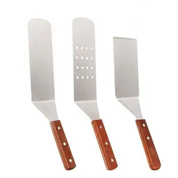 

Kitchen Baking Spatula Wooden Handle Grill Turner Stainless Steel Metal Scrape For Pancake Teppanyaki Griddle Cooking Utensil