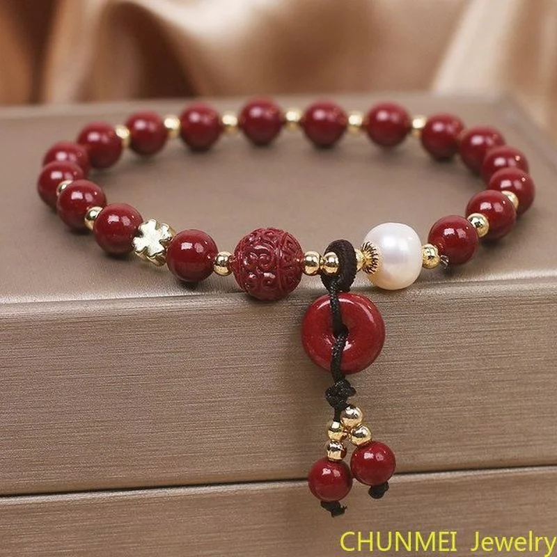 Handmade National Style Cinnabar Buckle Cinnabar Bracelet Female Couple