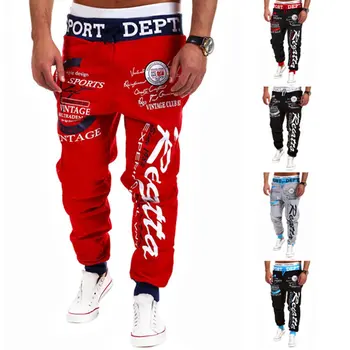 

Big Sale Men's Jogger Trousers Cotton Loose Personality Letter Design&Elastic Waist Hip Pop Trousers Casual Graffiti Cross Pants