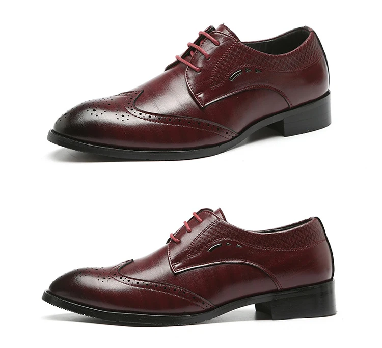 Брендовая мужская деловая модельная обувь с перфорацией типа «броги»; цвет коричневый, красный, черный; Мужская Свадебная обувь с острым носком; официальная обувь из натуральной кожи; повседневная обувь на плоской подошве