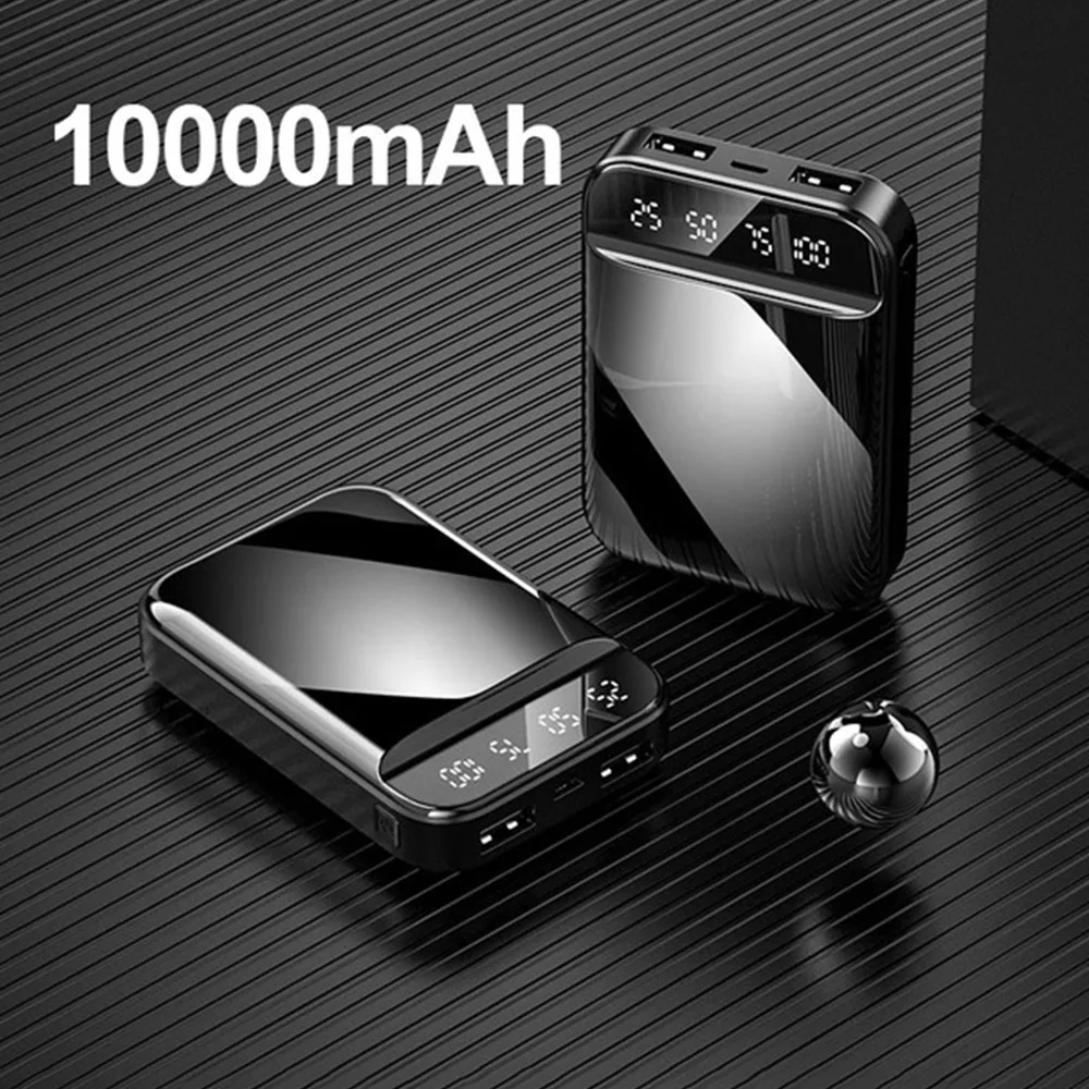 CASEIER 10000 мАч/20000 мАч Мини Внешний аккумулятор светодиодный дисплей внешний аккумулятор для Xiaomi портативное зарядное устройство - Цвет: 10000mAh Black