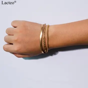 

Lacteo Simple Minimalist 3 Multi Layer Bracelet Bangle for Women Fashion Cuba Chain Charm Bracelet Statement Women Jewelry Gift