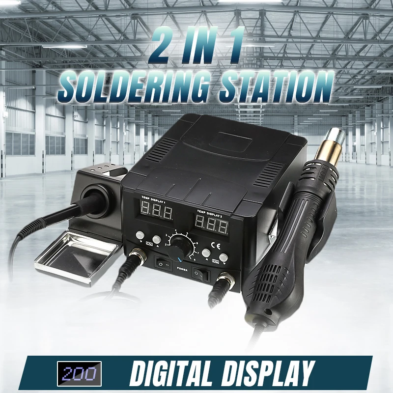 

750W 2 In 1 Rework Soldering Station LCD Digital Repair Welding Soldering Iron Set PCB Desoldering Hot Air Heater Tool