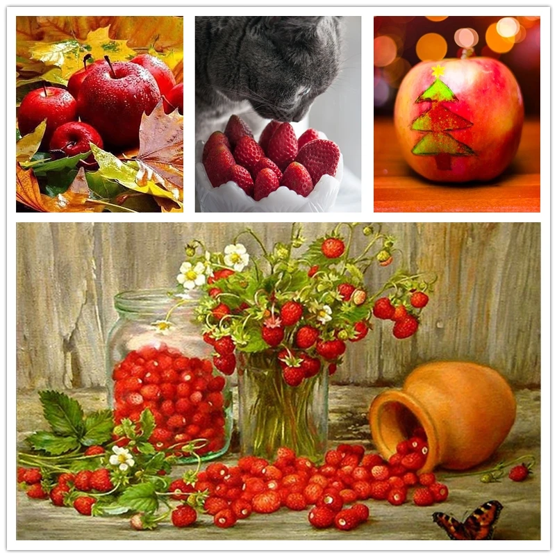 Полная Алмазная мозаика Клубничные цветы 5D алмазная вышивка рукоделие Стразы