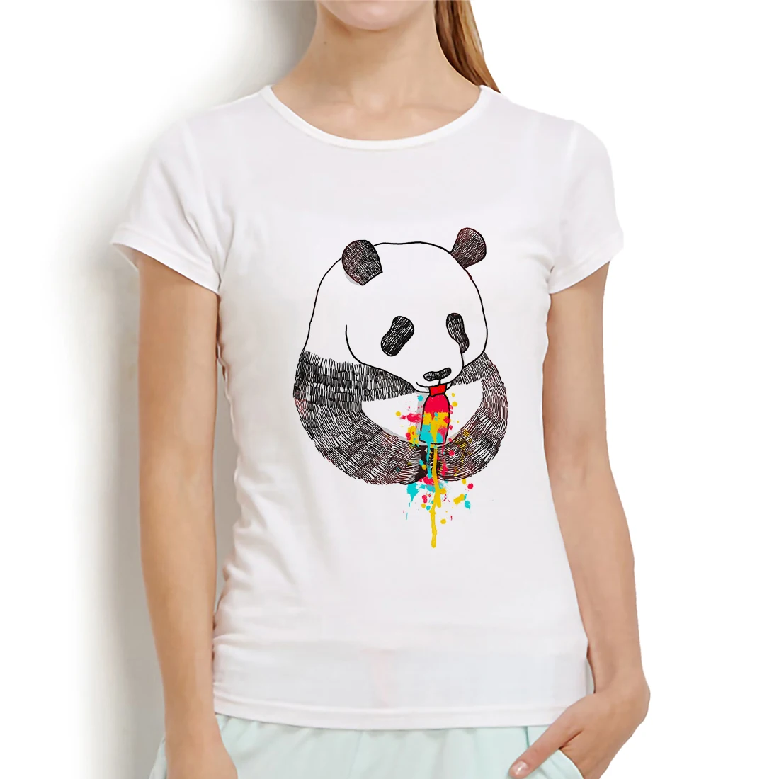 Женская футболка с принтом в виде мороженого Pandas Love белая Повседневная коротким