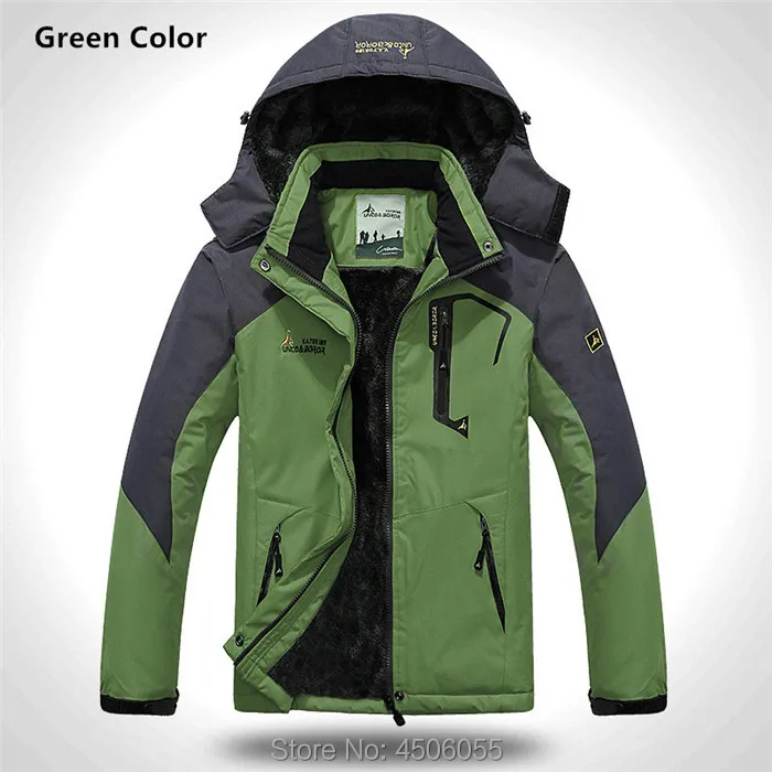 Мужские куртки с капюшоном размера плюс 5XL 6XL, зимняя флисовая Вельветовая теплая водонепроницаемая парка, ветрозащитная Мужская одежда, шапка, пальто, толстовки - Цвет: green clothes