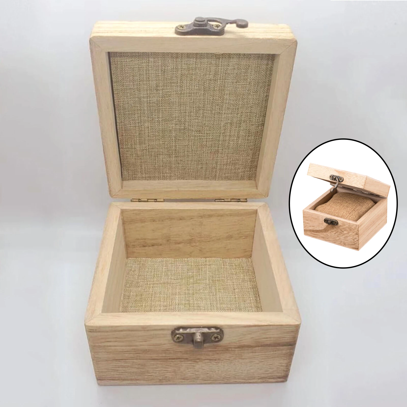 Travel DIY Unpainted Wooden Watch Case Square Jewelry Display Box Chest Packing Box Single Slot Wood Watch Storage Holder watch storage box watch storage bag watch storage pouch