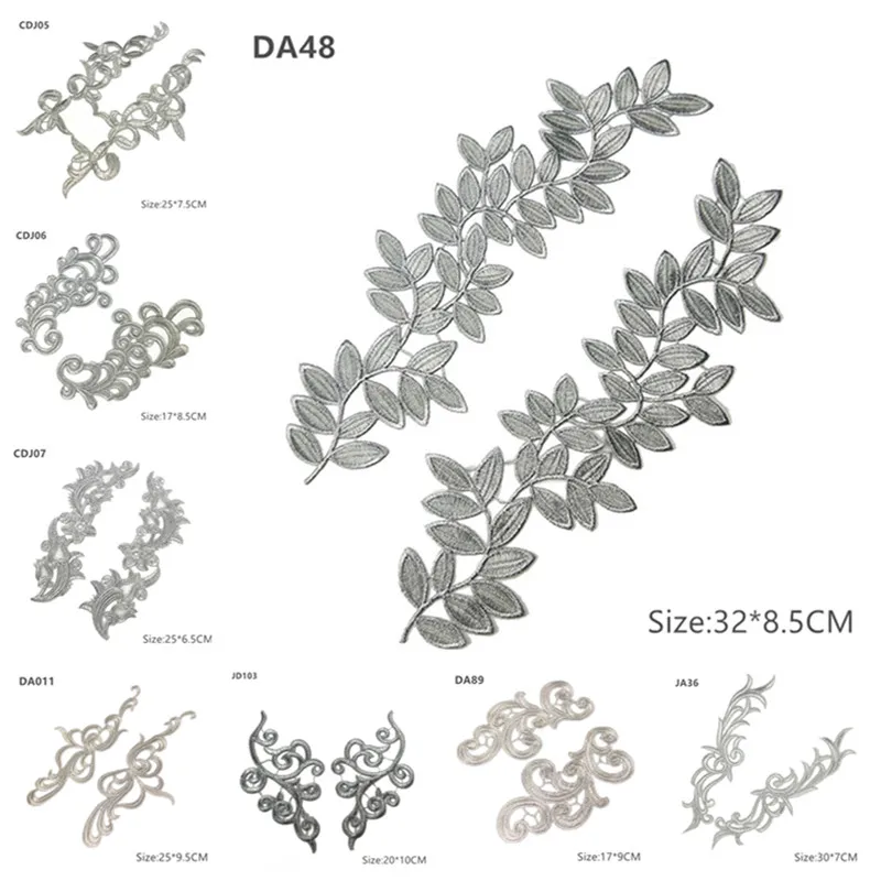 Sewing Patches Mirror Pair Embroidered Silver Floral Guipure Lace Applique JA104 JA35 DA008 JA29 1882