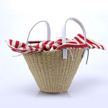 

Small fresh straw bag Leather belt hand basket woven beach bags with inner lady shell handbag