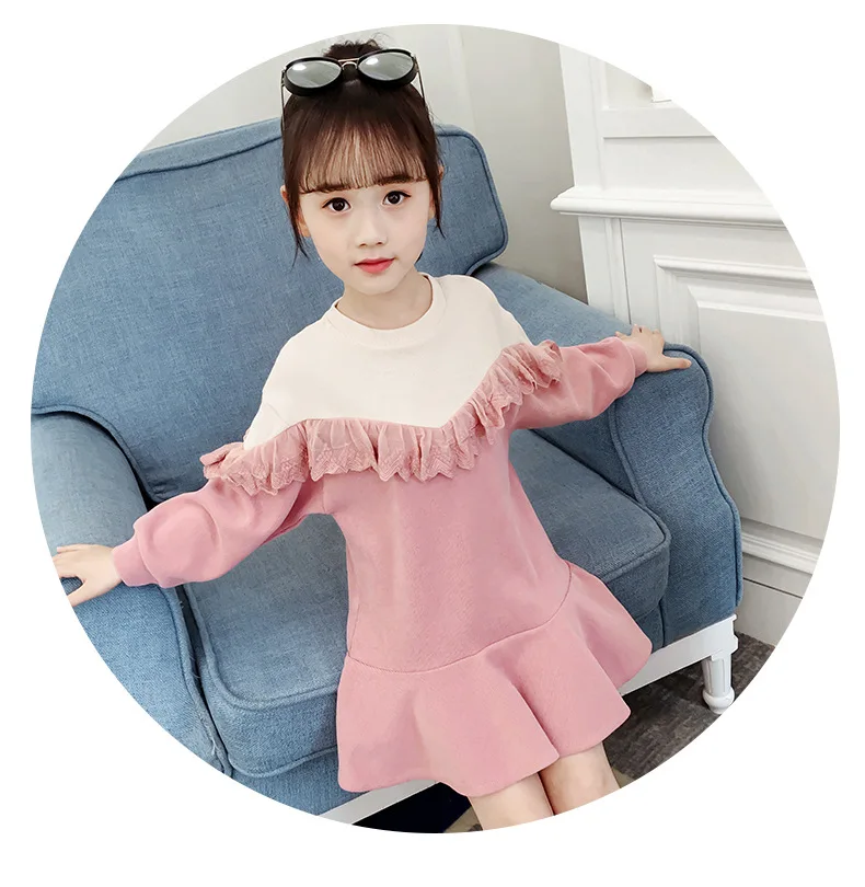 Humor Bear Fashion Girls Clothes New Party Princess Dress Girl Autumn Dress Big Children Lace Dress Kids Clothing