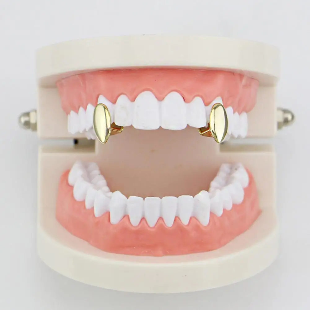 Одиночное золотое покрытие вампира острые зубные решетки ложный металлический орнамент для зубов для рэппера хип-хоп