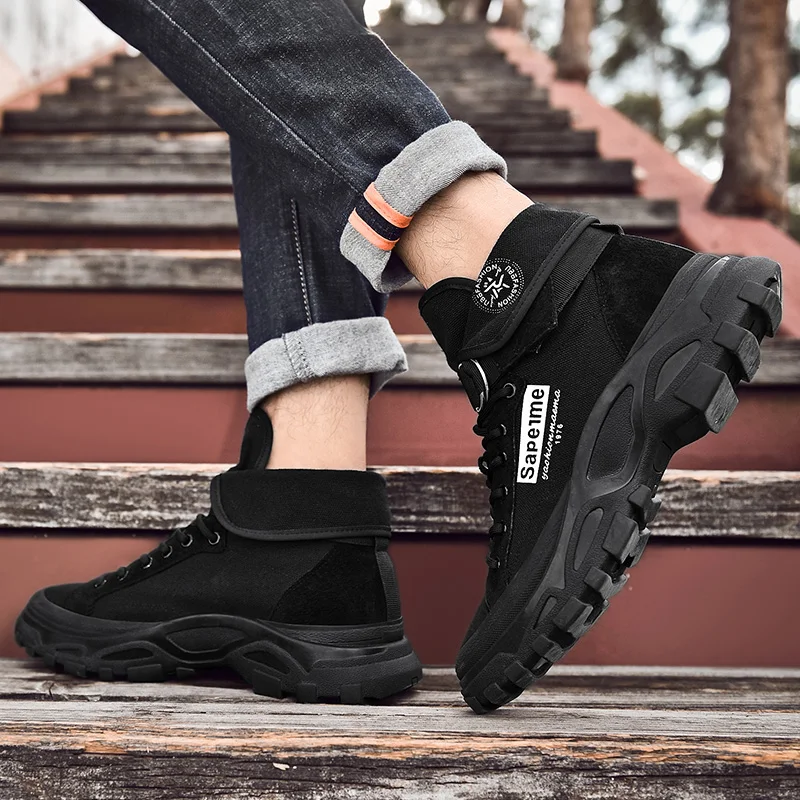 

Male what ding boots autumn winter England wind high top plain face overalls