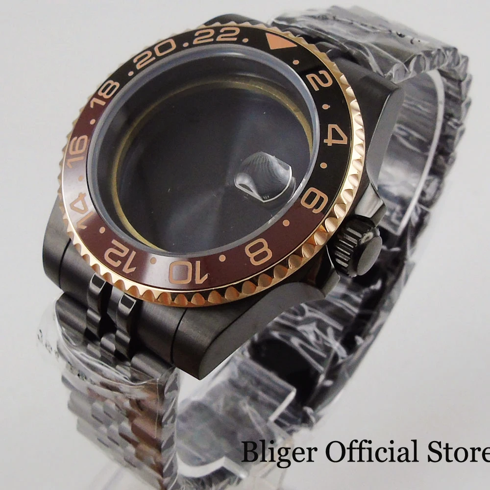 

New Black 40mm Watch Case PVD Plated + Jubilee Band Spphire Glass Fit ETA 2836 MIYOTA Movement