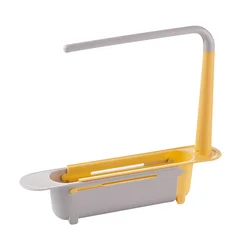 Space - Saving Kitchen Sink Organizer: Telescopic Shelf & Drainer Basket with Towel Hanger (Yellow)