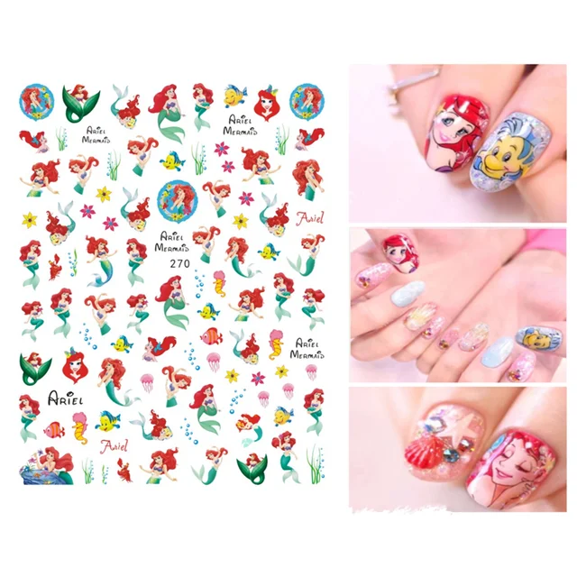 1PCS Disney Cartoon Anime Collection Star Design Nail Sticker Mickey Mouse Donald Duck Lion King Mermaid Stitch Nail Slider WG270