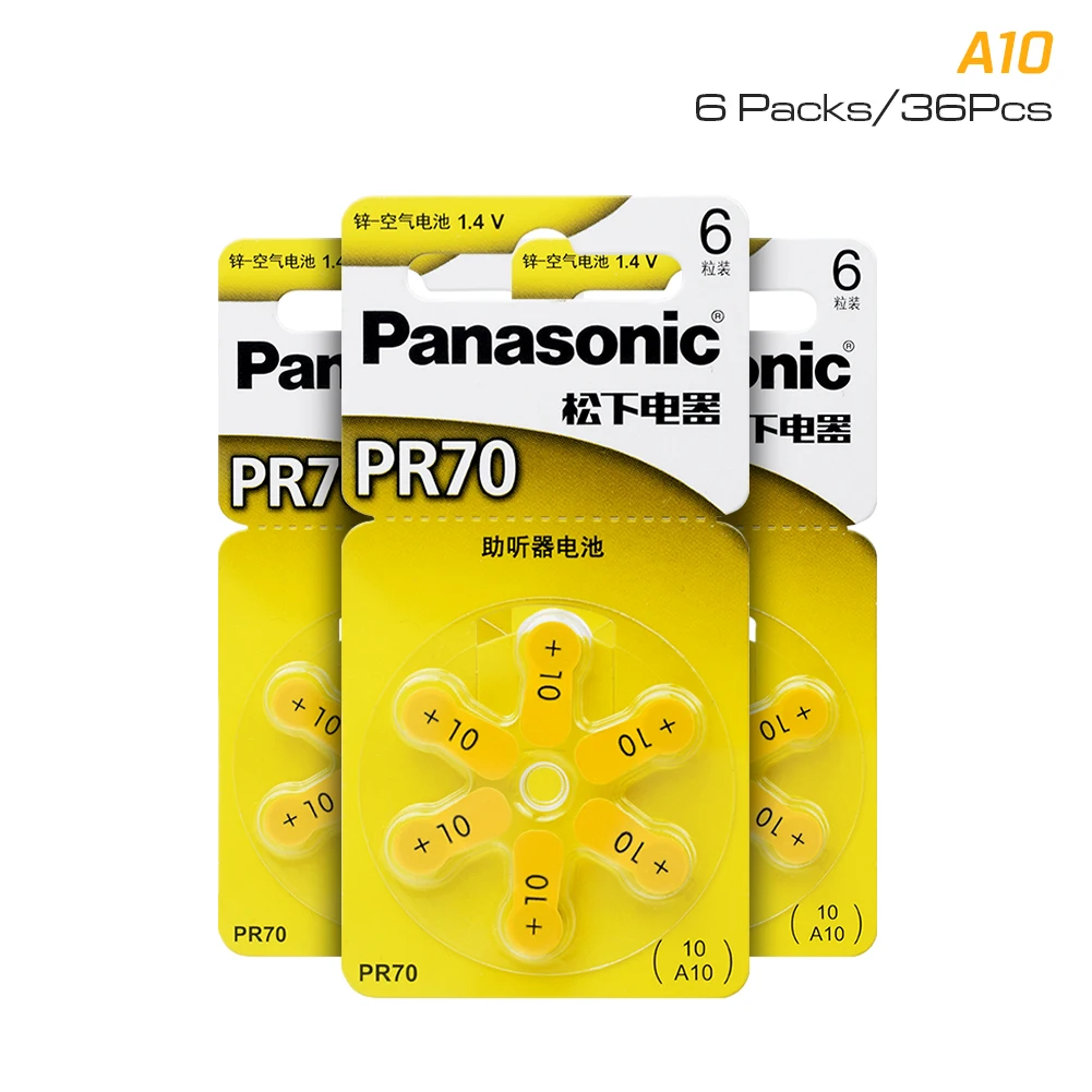 36 шт./лот Panasonic 10 PR70 A10 1,4 В слуховые аппараты цинковые воздушные кнопки батареи для глухих помощи Cochlear кнопочный элемент