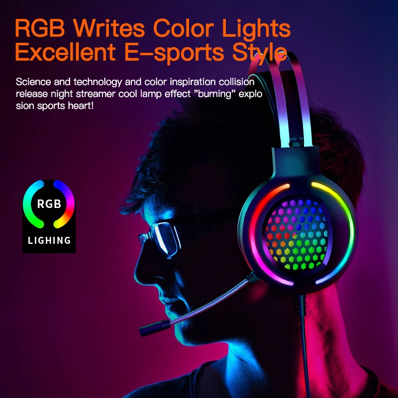 Fashionable RGB Head mounted Headphone Stereo Surround Sound 2 1M Wired Earphone True Gaming Headsets With Hd Mic Earphones