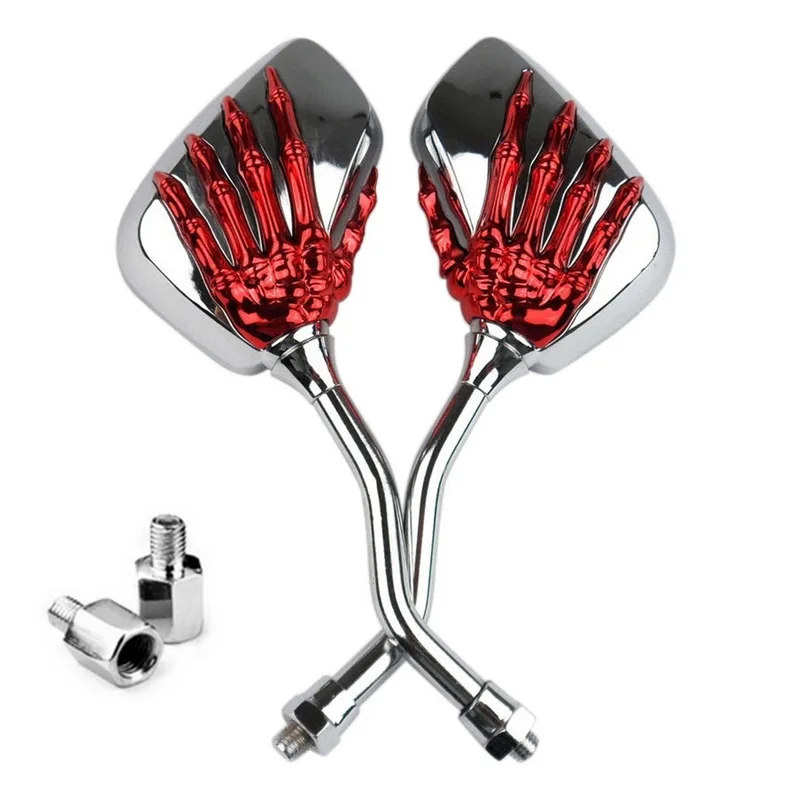 2Pcs Motorcycle Mirror skeleton Skull Hand Claw Side Rear View Mirrors E-Bike Rearview Mirror Accessories Motorcycle Universal - Цвет: Красный