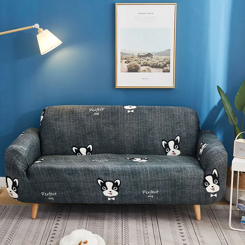 White dog Couch Slipcover New Cartoon Dog Pattern Elastic Durable Polyester Sofa Cover for Single/Double/Three/Four Seat Sofa Home Decor - Цвет: White dog