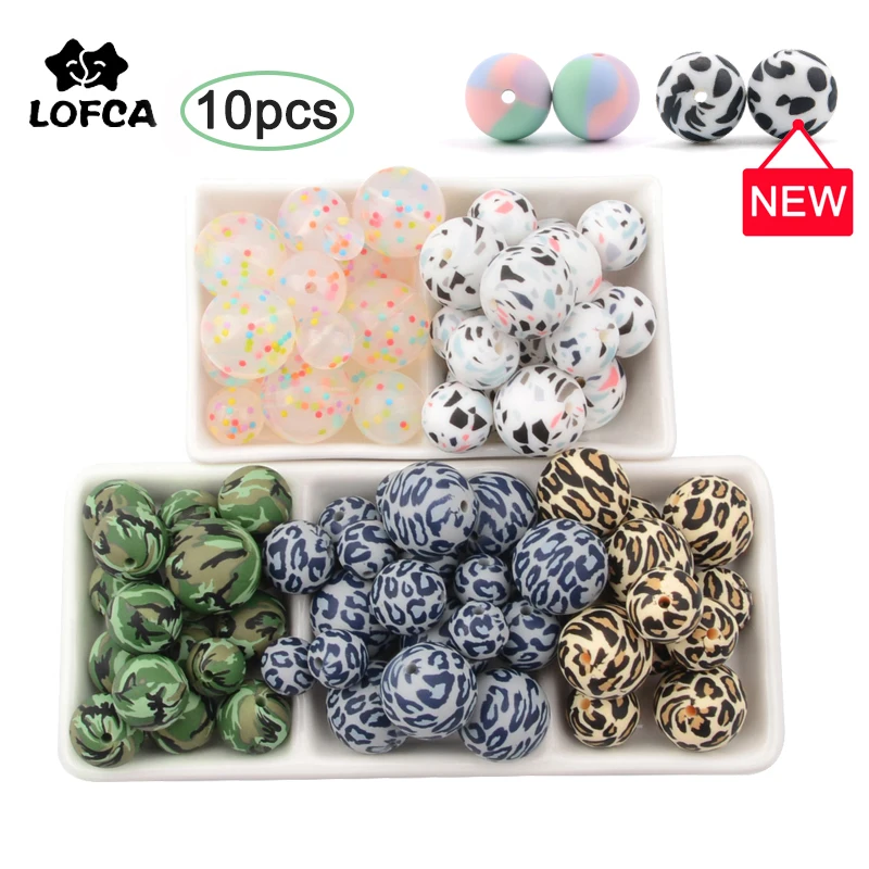 

Silicone Beads 10Pcs Leopard Print 12/15/19mm Baby Teether Teething Beads Tie-dye DIY Jewelry BPA Free Pacifier Clip Making