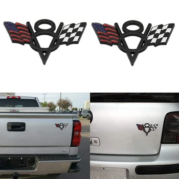 

2Pcs V8 Emblem Badge USA American Flag Car Trunk 3D Emblem Badge Sticker Decal for Ford Chevrolet Chevy Corvette