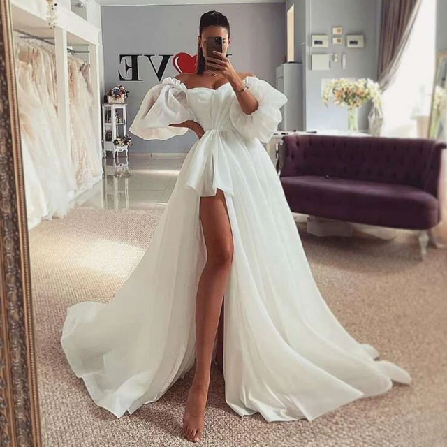 パフスリーブのウェディングドレス,オーガンザのセクシーな