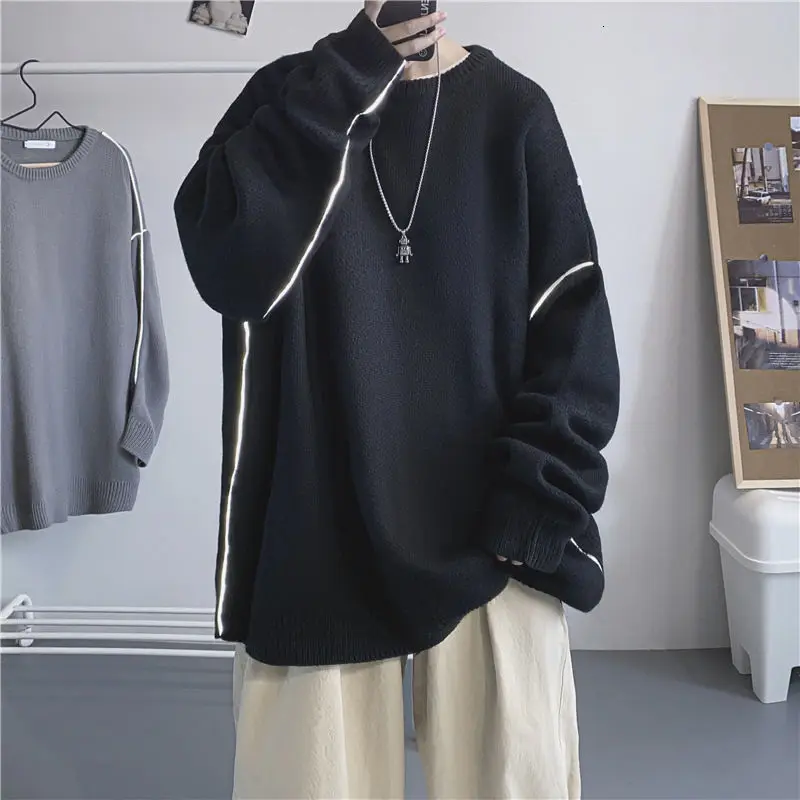 

Men's sweater 2020 autumn new slim pure color reflective knit long sleeve sweater relaxed leisure personality youth men's wear