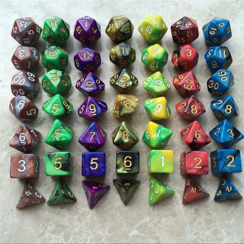 7Pcs two-color multi-faced dice set  game polyhedron multi-faceted acrylic dice dados rpg dice кубики игральные 30A19 (2)