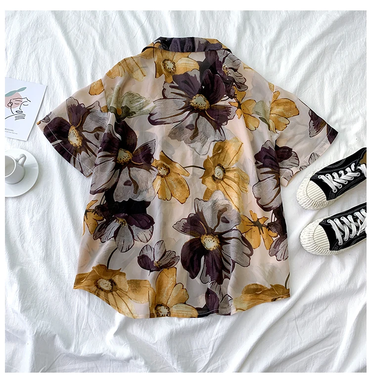 

Chiffon Printed Shirt Female Design Sense Niche 2020 Summer French Retro Hong Kong Flavor Loose Short Sleeve Shirt Tops