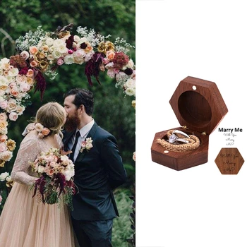 

Black Walnut Hexagon Personalized Rustic Wedding Wood Ring Bearer Box Wedding Engagement Ring Holder Box Jewelry Box Favor Gift