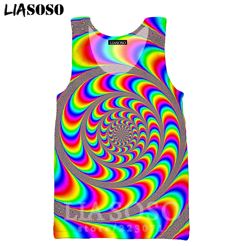 Psychedelic головокружение жилет LIASOSO Забавный для мужчин женщин Аниме Толстовка 3D принт О образным вырезом майка без рукавов хип хоп пуловер A328-11