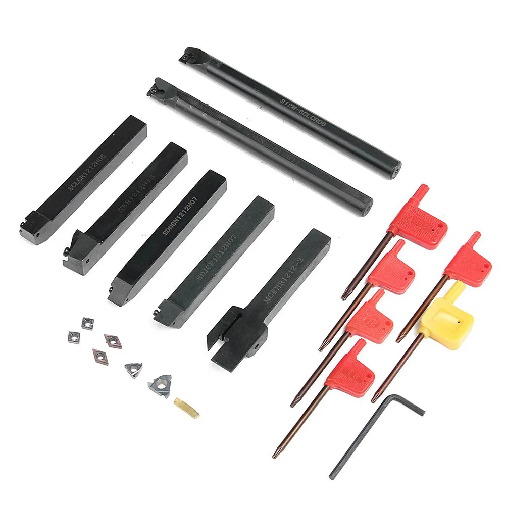 

PVD Carbide Inserts Metal Plastic 12mm Lathe Turning Tool Holder Boring Bar Set