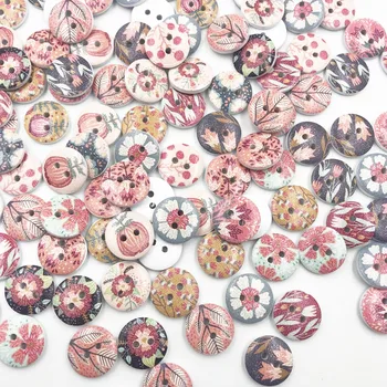

100 pcs Decorative Craft Buttons Wooden Painting Flowers Series Button DIY Handmade WB662