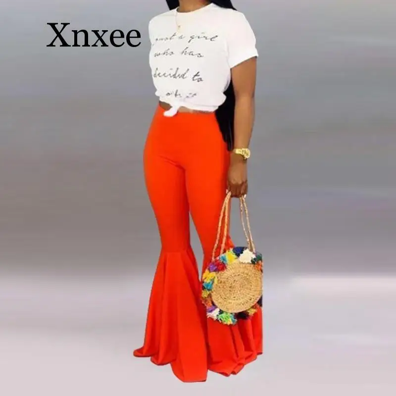 

summer Neon Green Pants Boho High Waist Flare Pants Trousers Ladies Fashion Elastic Wide Leg Pants Female Summer Neon Clothing