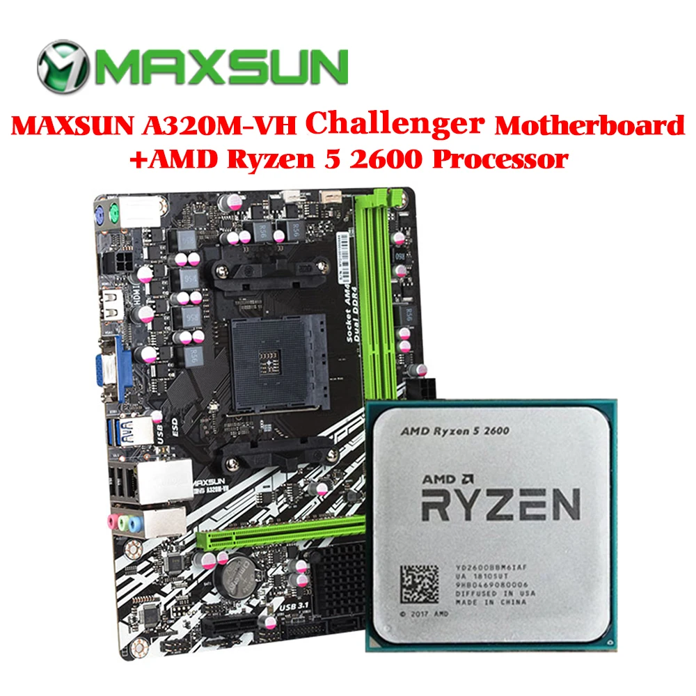 Материнская плата MAXSUN am4 материнская с процессором AMD ryzen 5 2600 ОЗУ ddr4 SATAIII ssd PCI E