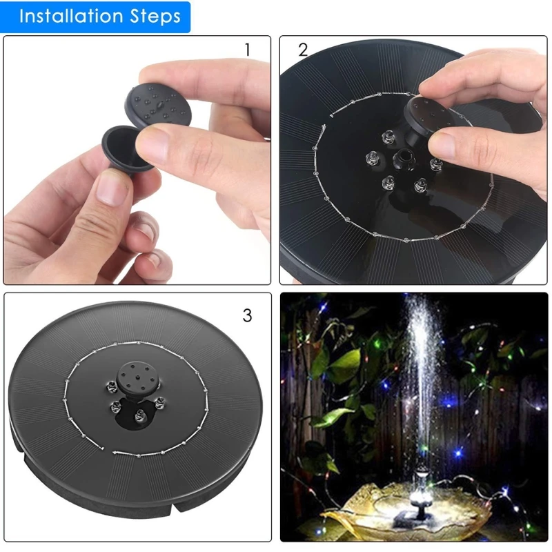 

Solar Fountain Solar Water Fountain with Led Garden Pool Pond Outdoor Solar Panel Fountain Floating Fountain Garden Decoration