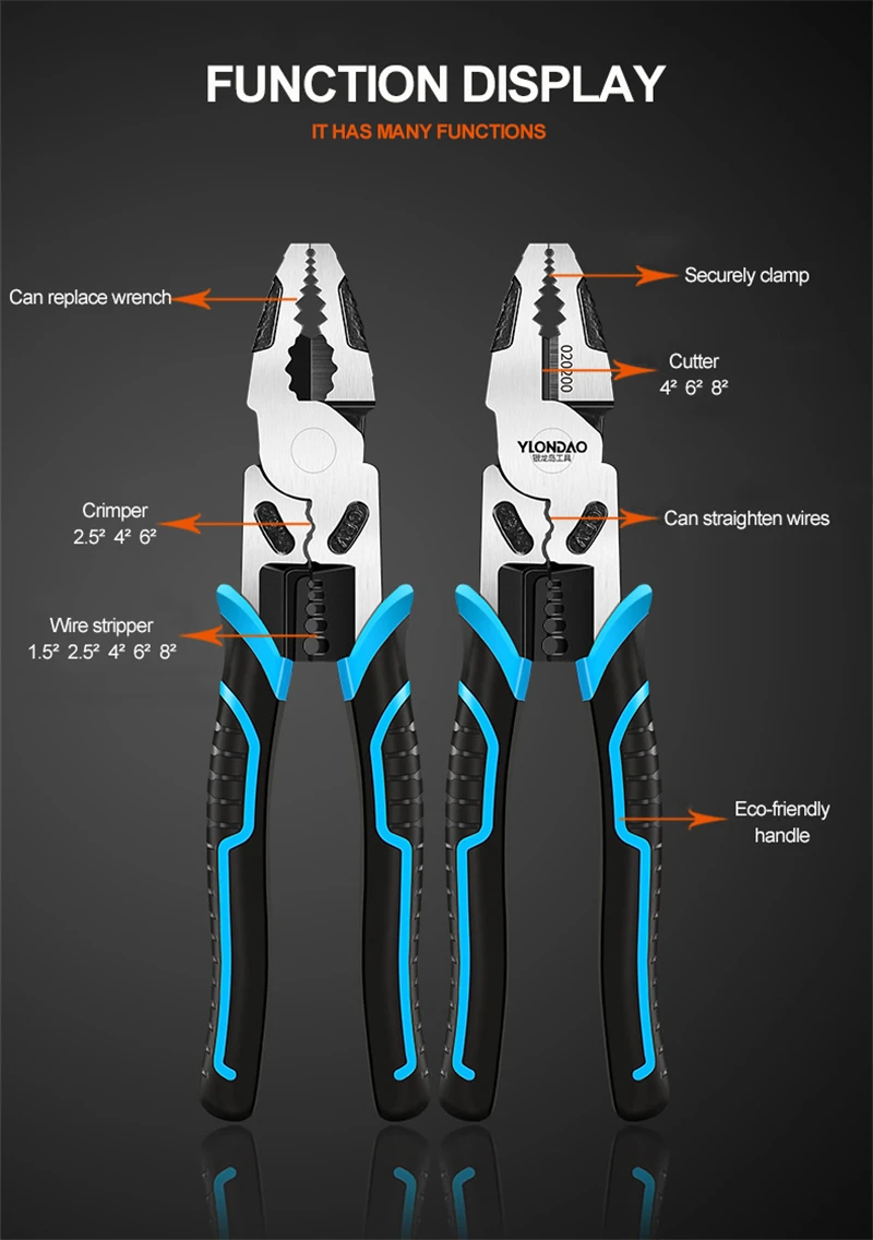 KALAIDUN плоскогубцы обжимной инструмент для зачистки проводов резак щипцы Мультитул 6/9 дюймов обжимные плоскогубцы ремонт электриков ручные инструменты