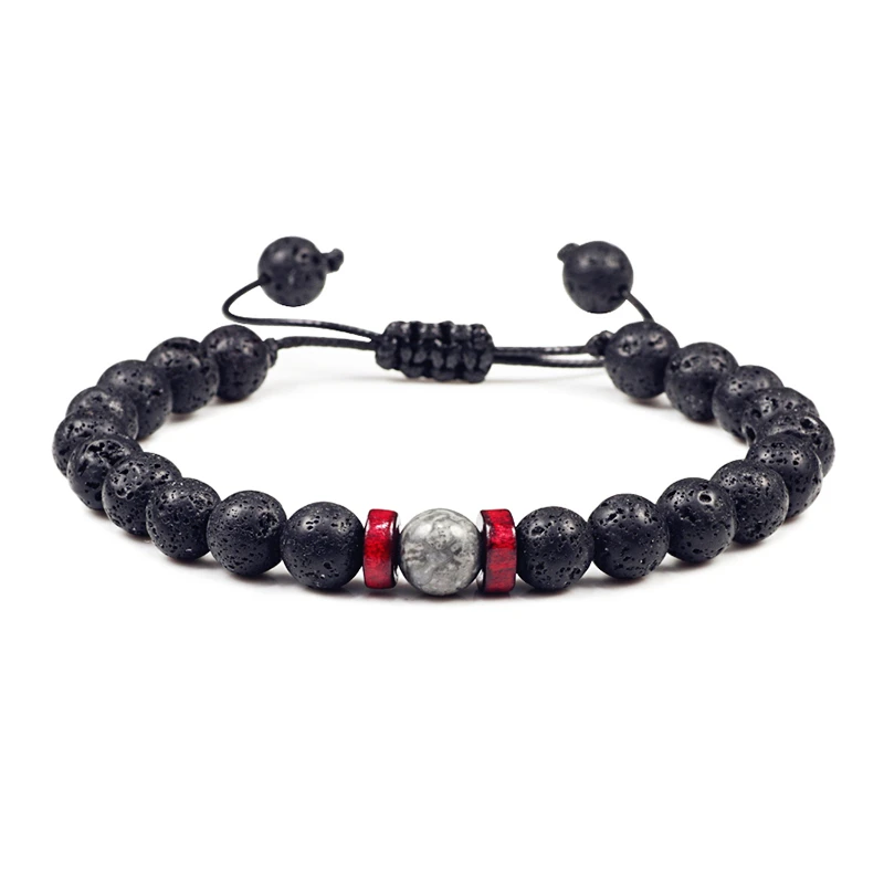 Men Bracelet Natural Black Onyx Stone Beads Tibetan Buddha Bracelet Chakra Lava Stone Diffuser Bracelets Men Jewelry Adjustable