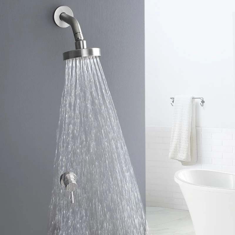 Shower Head Shower Set Stainless Steel Concealed Shower Faucets Set Brushed Nickel Rainfall Shower Head Single Handle Mixer Tap Bathroom Mixer