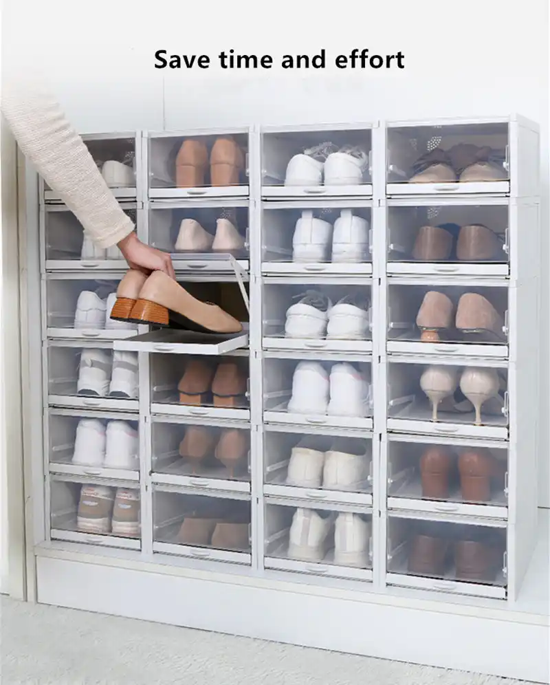 stackable clear shoe drawers on Plastic Pull Shoe Storage Box Container Case Transparent Clear Stackable Shoes Boxes Cabinet Organizer Flip Drawer Shoe Racks Organizers Aliexpress