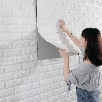 

Trendy Household Creative 3D Wallpaper PE Foam DIY Wall Stickers Home Decoration Wall Decor Embossed Brick Stone Living Room Bed