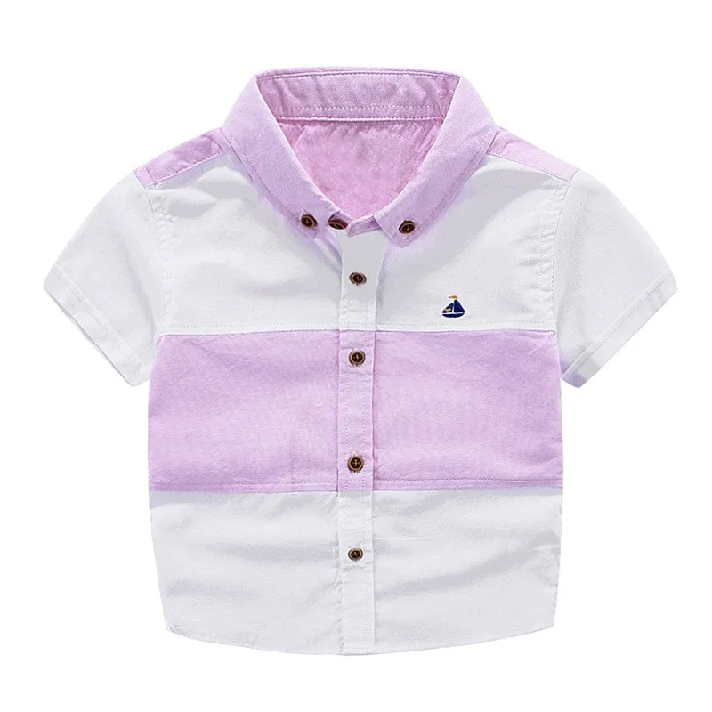 Hilittlekids/летние рубашки для мальчиков детские рубашки с короткими рукавами для мальчиков, Лоскутная рубашка детские мягкие топы, детская одежда - Цвет: Розовый